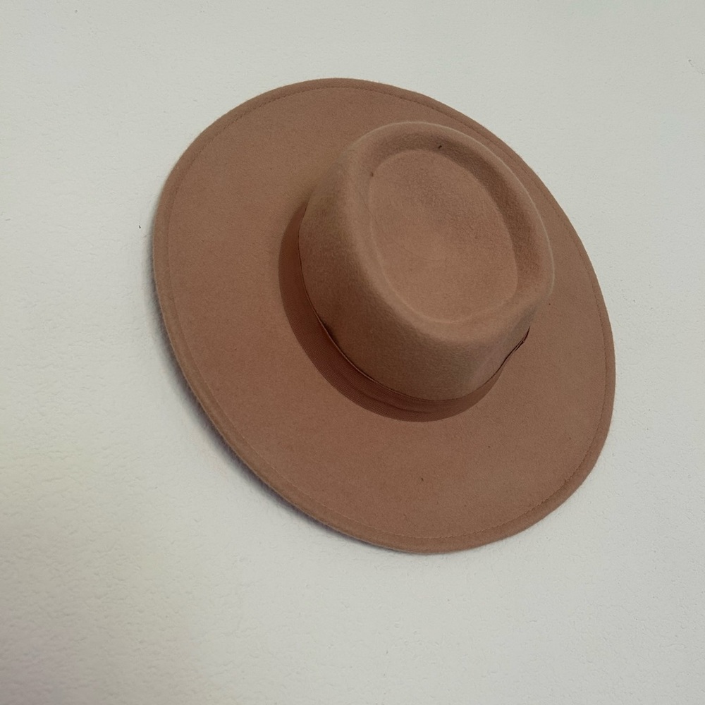 World Market tan neutral wide brim wool hat